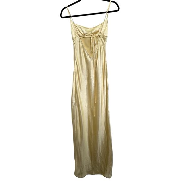 SHOWPO NATALIE MAXI DRESS Satin Scoop Neck Low Tie Back Slip Dress in Lemon Sz 4 - Picture 10 of 11